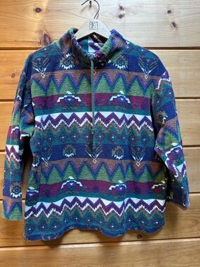 Vintage cotton geometric Mack, neck pullover 3/4 sleeve eagle bright colors
 L